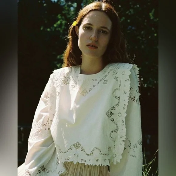 NWT Sea New York Anita Lace Eyelet Cotton Linen Blouse Top - Picture 2 of 9